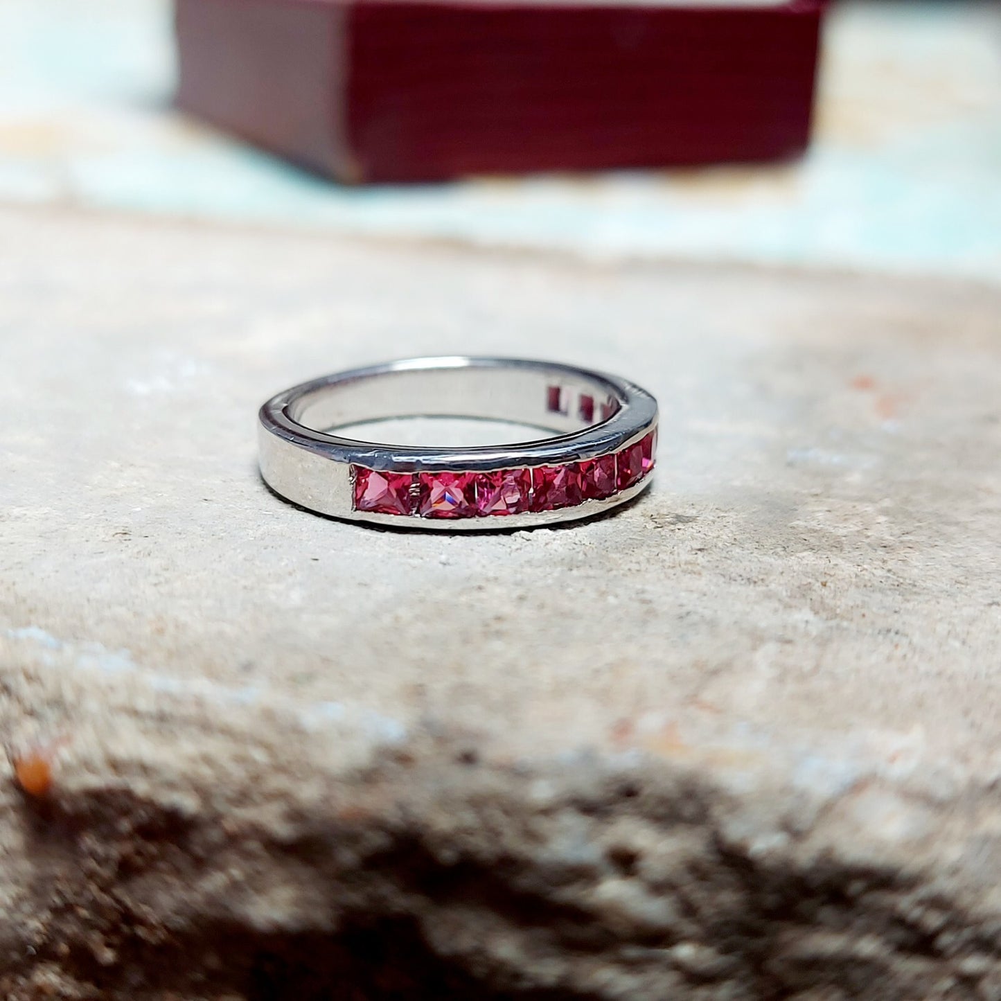Pink Tourmaline Eternity Band Princess Cut 925 Silver Gift Ring US5~15 Elegant