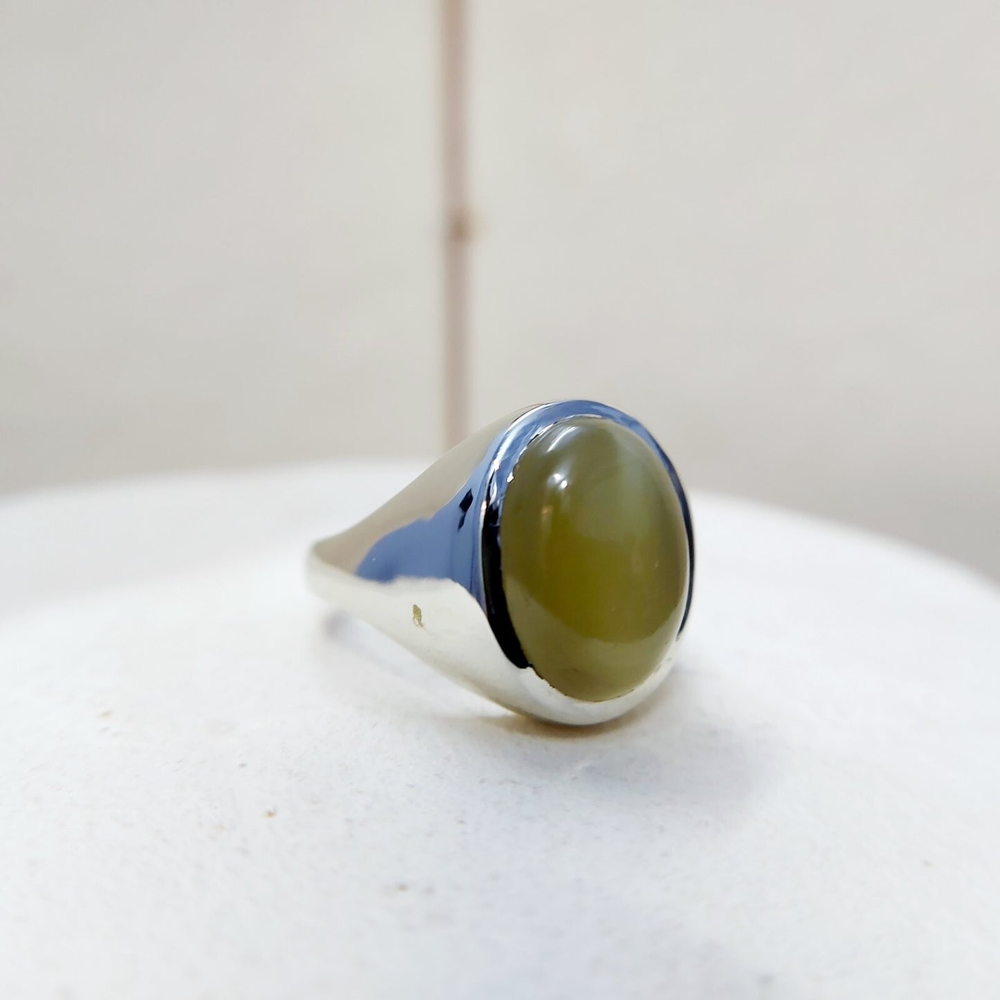 Yellow Cats Eye Chrysoberyl Ring Wide Band Handmade 925 Silver Men Ring US5~15