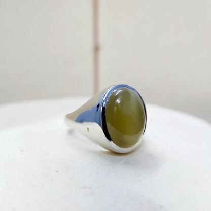 Yellow Cats Eye Chrysoberyl Ring Wide Band Handmade 925 Silver Men Ring US5~15