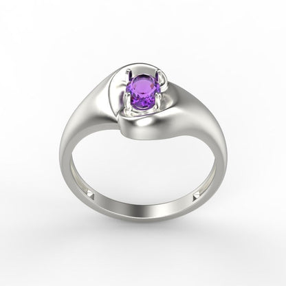 Natural Amethyst Oval Cut Ring 925 Silver Purple Gemstone Curve Band Gift US5-15