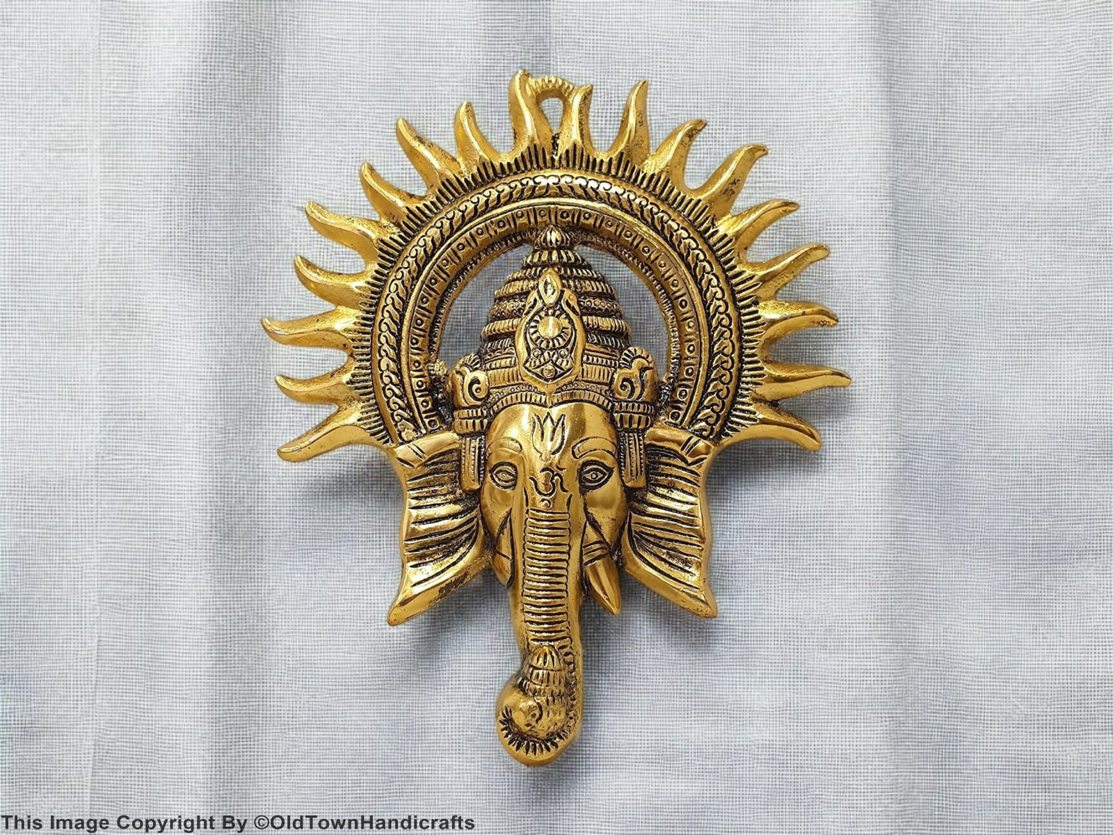 Brass Ganesha Idol with Surya Kiran Statue Hindu Ganesh Wall Decor Temple