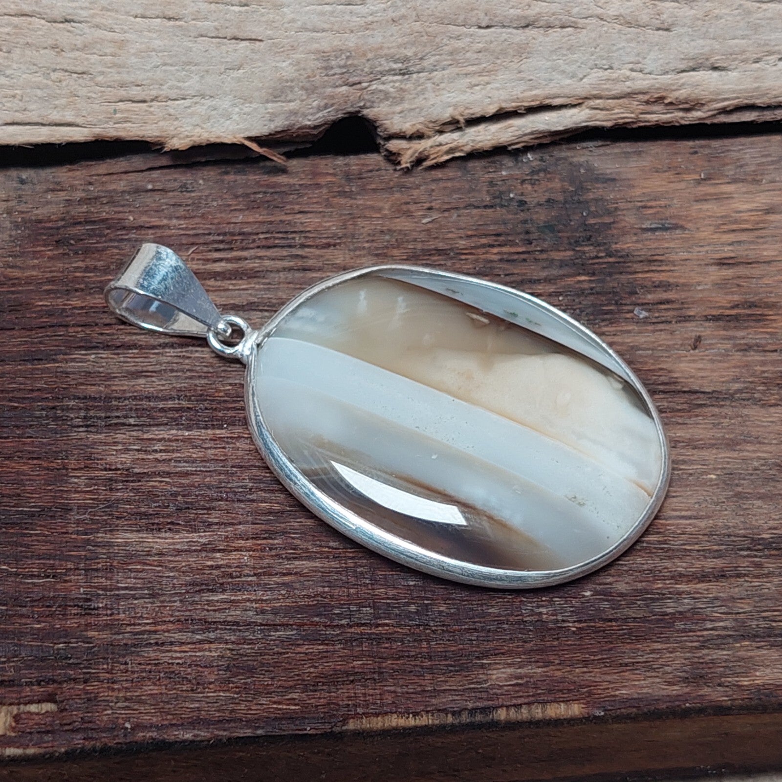 Oval Grey Banded Agate Pendant 925 Sterling Silver Perfect Gift For Anyone