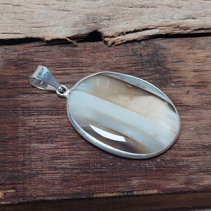 Oval Grey Banded Agate Pendant 925 Sterling Silver Perfect Gift For Anyone