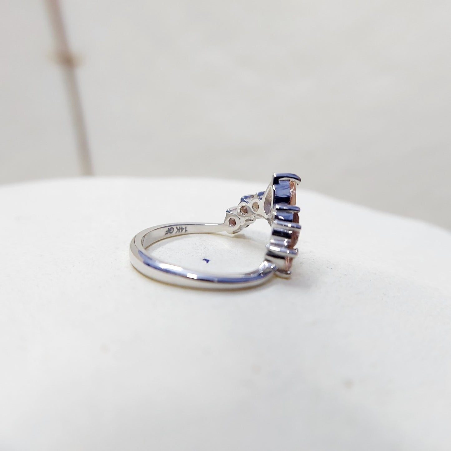 Morganite V Chevron Wedding Band Silver Art Deco Stacking Gift Women Ring US5~15