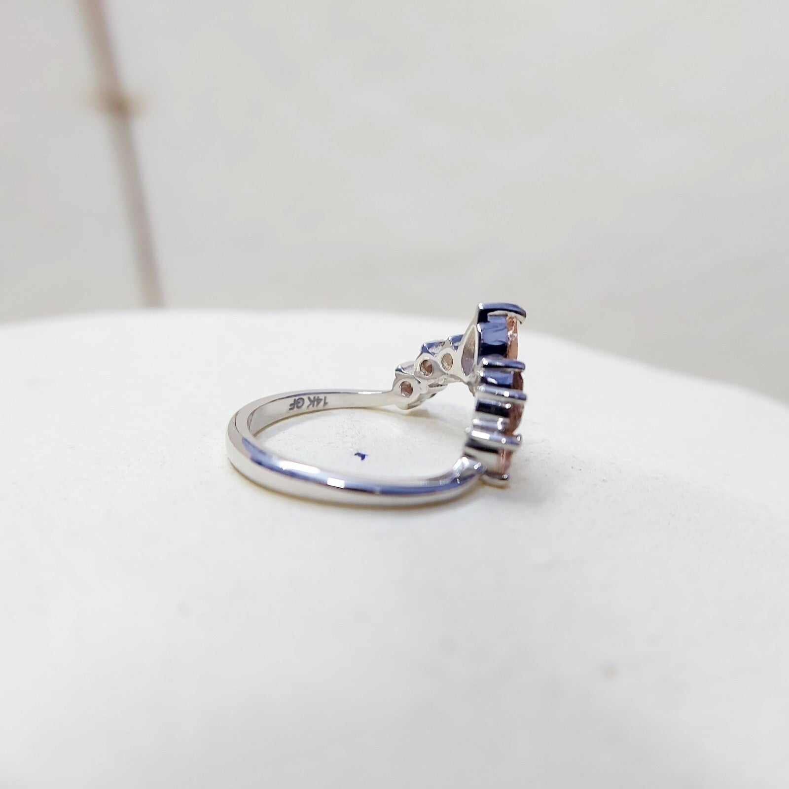Morganite V Chevron Wedding Band Silver Art Deco Stacking Gift Women Ring US5~15