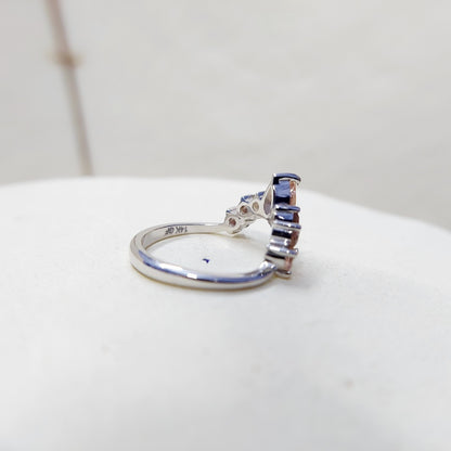 Morganite V Chevron Wedding Band Silver Art Deco Stacking Gift Women Ring US5~15