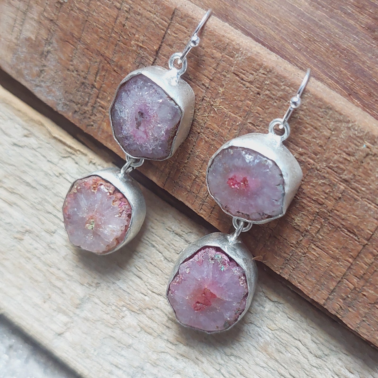 925 Sterling Silver Pink Solar Quartz Gemstone Earrings Gift For Love/Mom