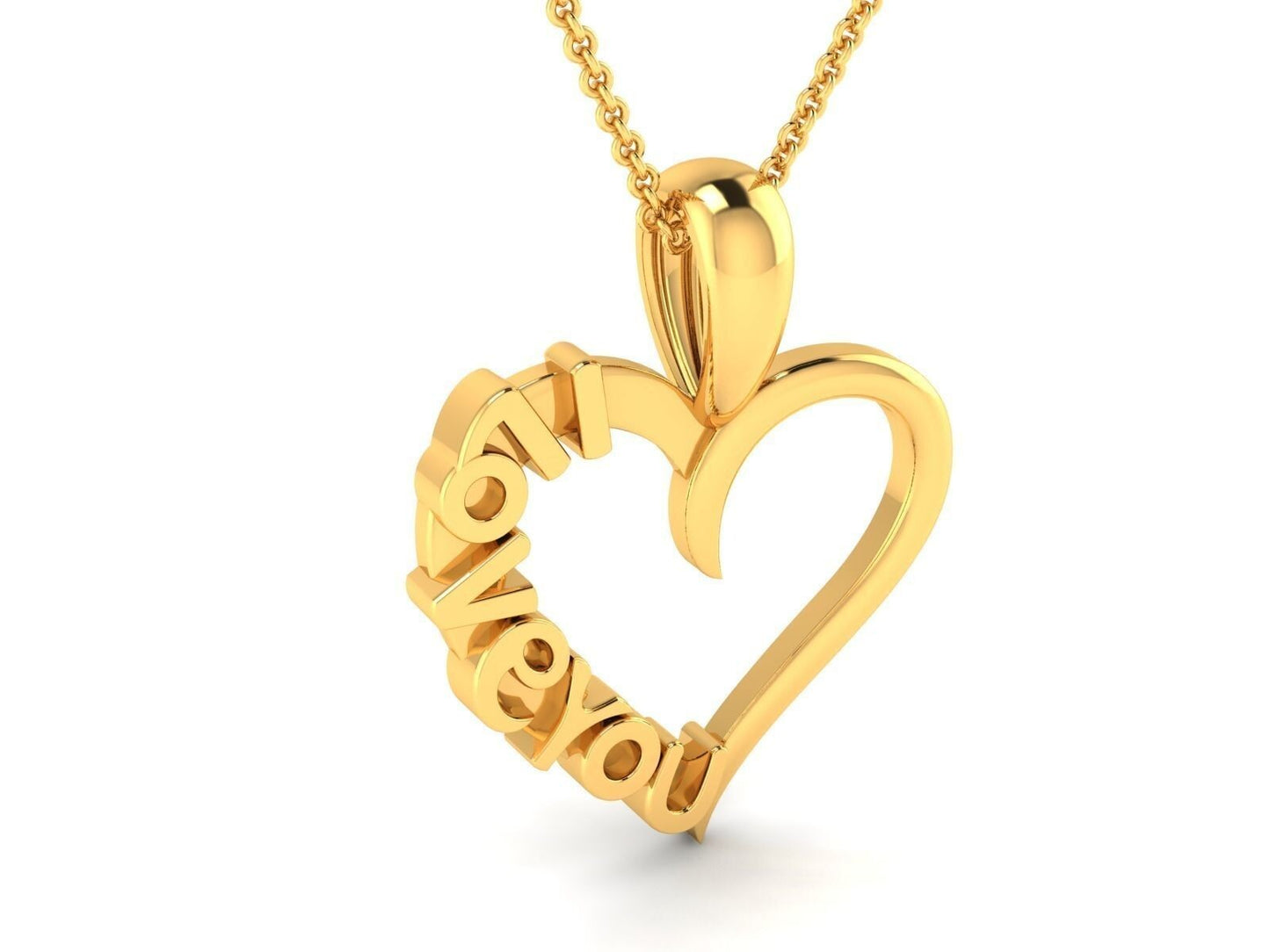 Heart Shape I Love You Brass Pendant Necklace For Women Wife Mom Christmas Gift