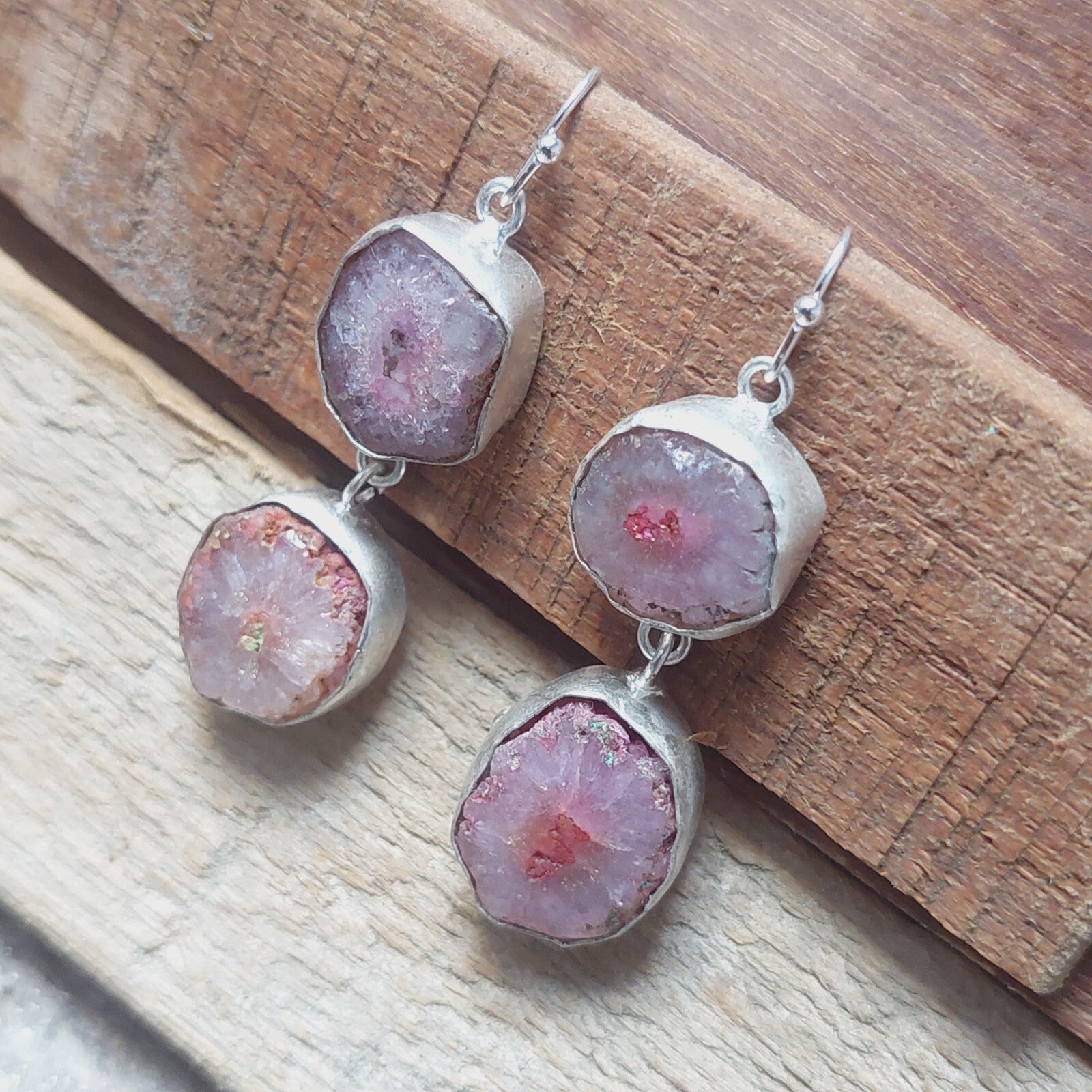 925 Sterling Silver Pink Solar Quartz Gemstone Earrings Gift For Love/Mom