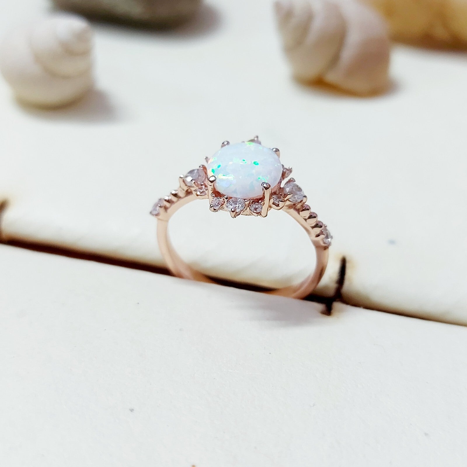Round Cut Natural Fire Opal Halo Engagement Ring Silver Moissanite Women US5 ~15