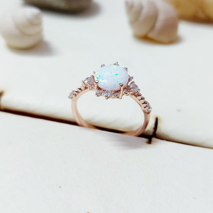 Round Cut Natural Fire Opal Halo Engagement Ring Silver Moissanite Women US5 ~15