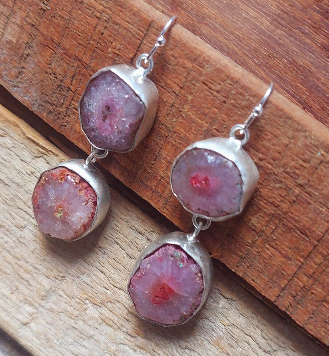 925 Sterling Silver Pink Solar Quartz Gemstone Earrings Gift For Love/Mom