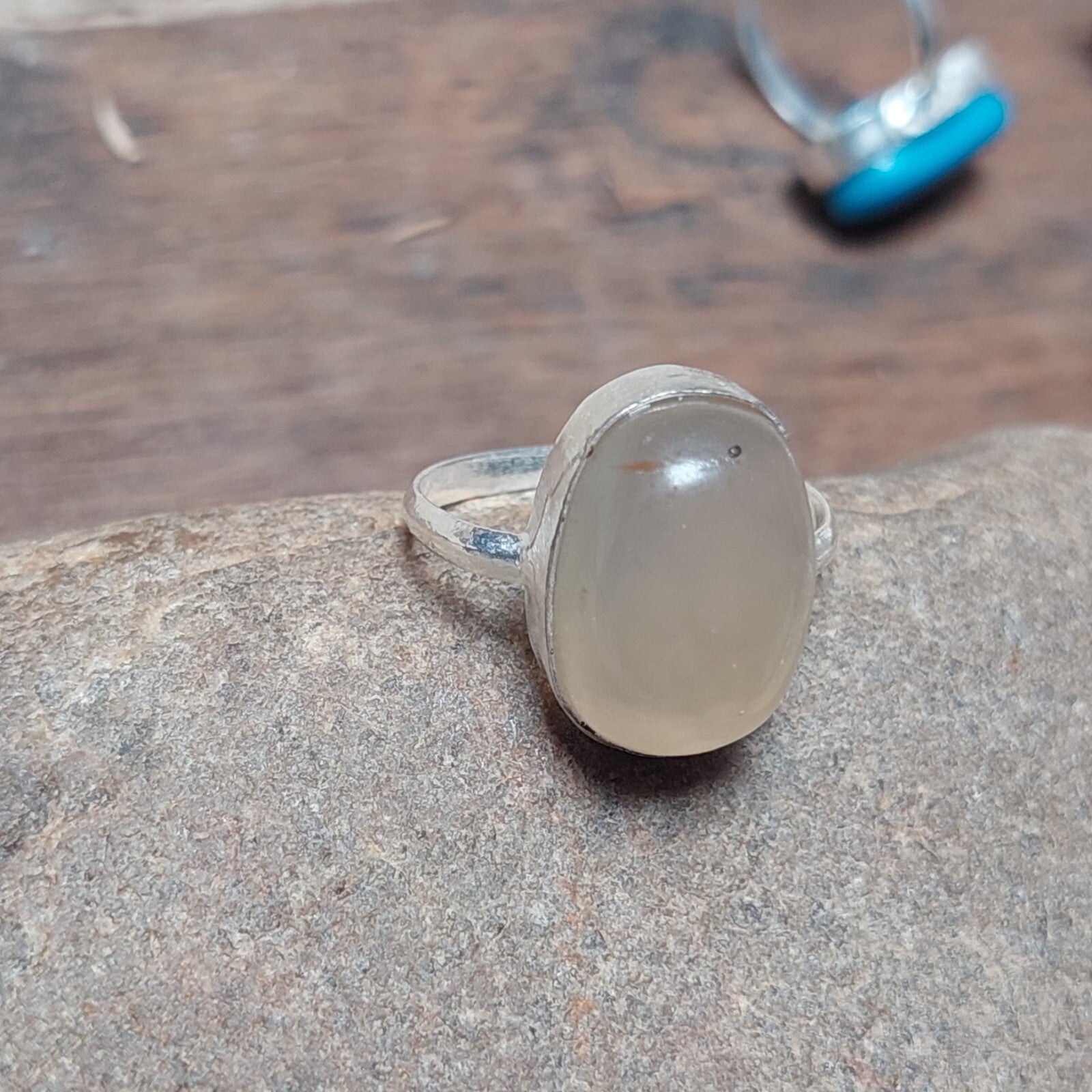 925 Sterling Silver Unique Gray Agate Crystal Ring,natural gray Agate slice Ring
