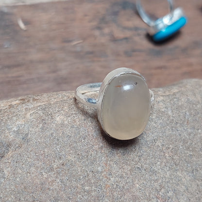 925 Sterling Silver Unique Gray Agate Crystal Ring,natural gray Agate slice Ring