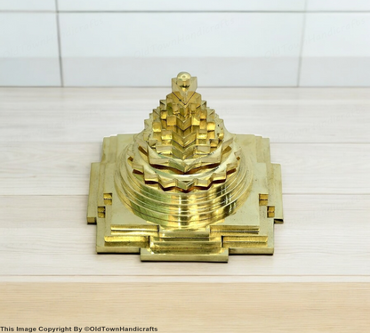 Brass Meru Shree Yantra Solid Puja Decor for Home Office Prosperity Shree Yantra