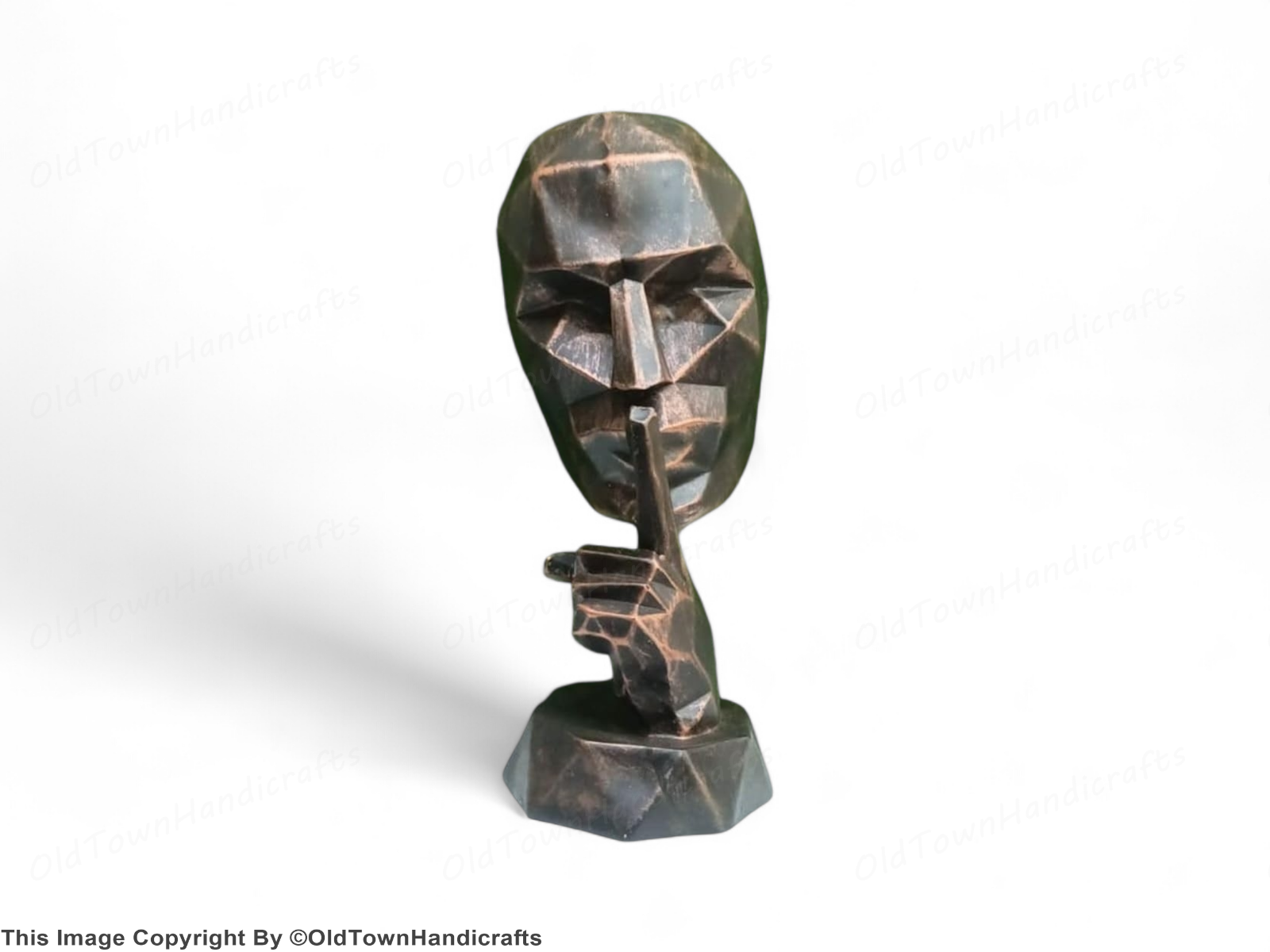 Diamond Cut Face Polyresin Handicraft Antique Human Face Decor 5x10 Inch Gold