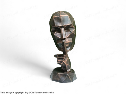 Diamond Cut Face Polyresin Handicraft Antique Human Face Decor 5x10 Inch Gold