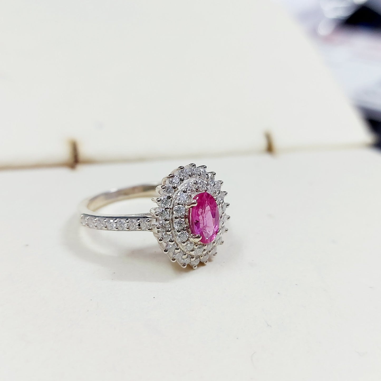 Pink Sapphire Diamond Engagement Ring Silver Round Oval Cut US5 ~15 Women Ring
