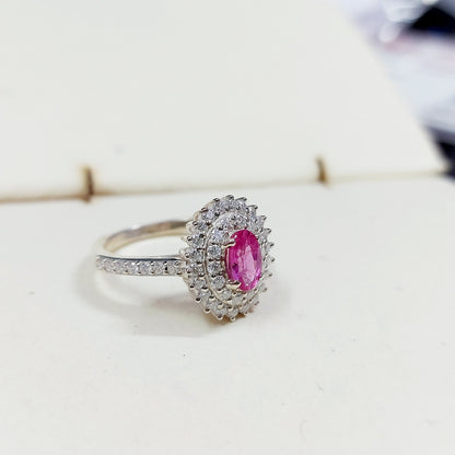 Pink Sapphire Diamond Engagement Ring Silver Round Oval Cut US5 ~15 Women Ring