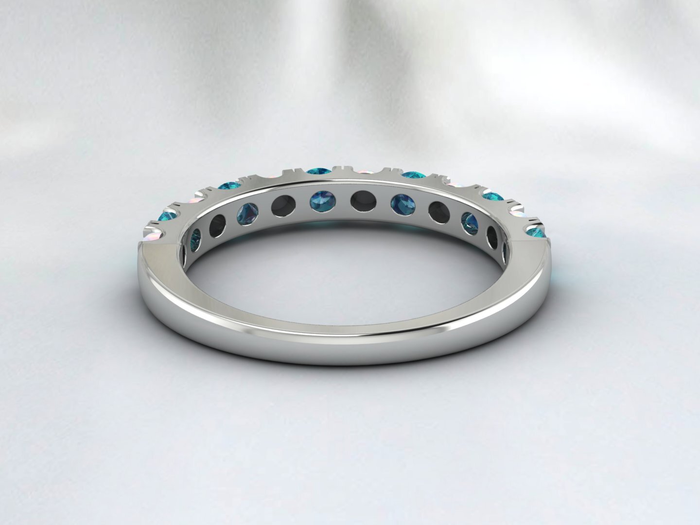 Natural Round Opal And London Blue Topaz Half Eternity Band Fine Silver Band