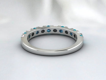 Natural Round Opal And London Blue Topaz Half Eternity Band Fine Silver Band