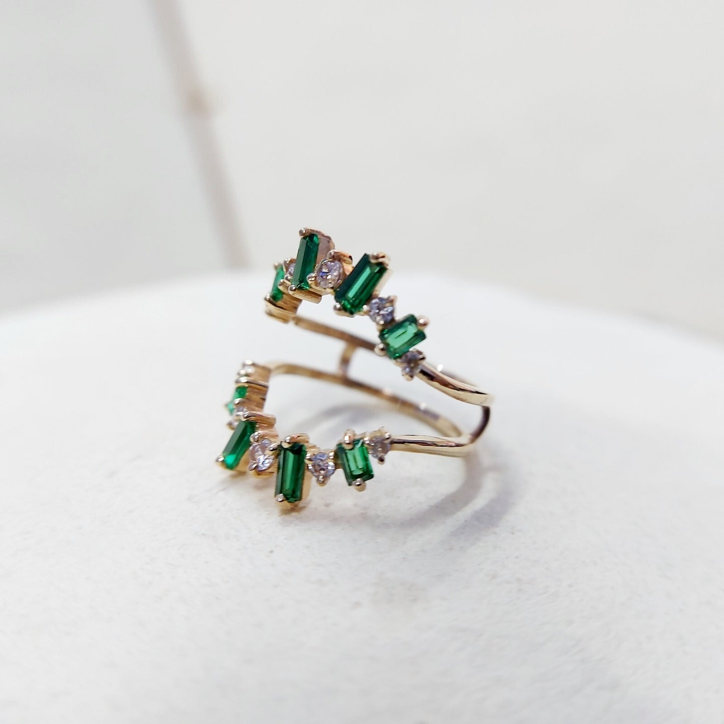 Emerald Baguette Ring Gemstone Set 925 Silver Ring Handmade Wedding Band US5~15