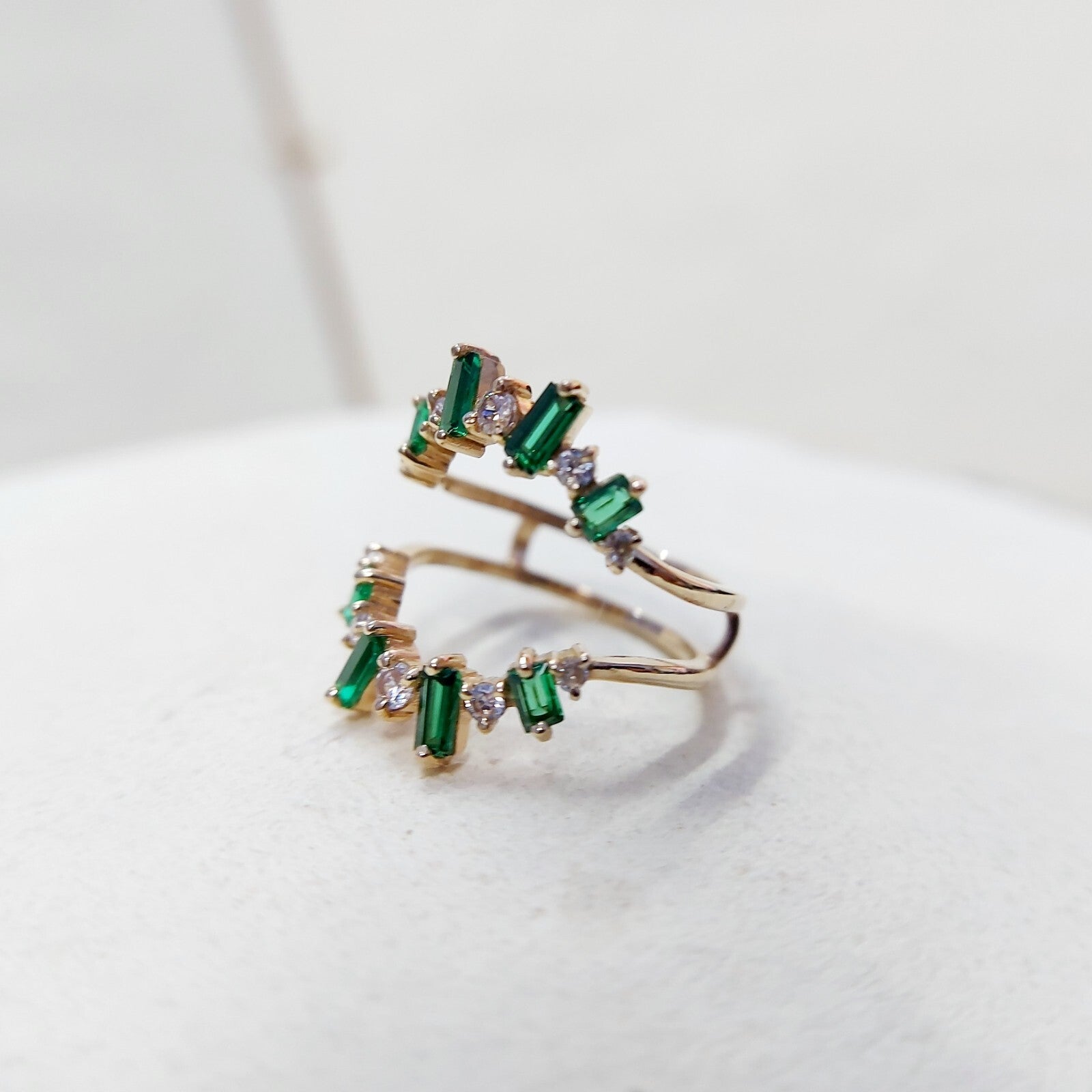 Emerald Baguette Ring Gemstone Set 925 Silver Ring Handmade Wedding Band US5~15