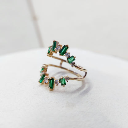 Emerald Baguette Ring Gemstone Set 925 Silver Ring Handmade Wedding Band US5~15