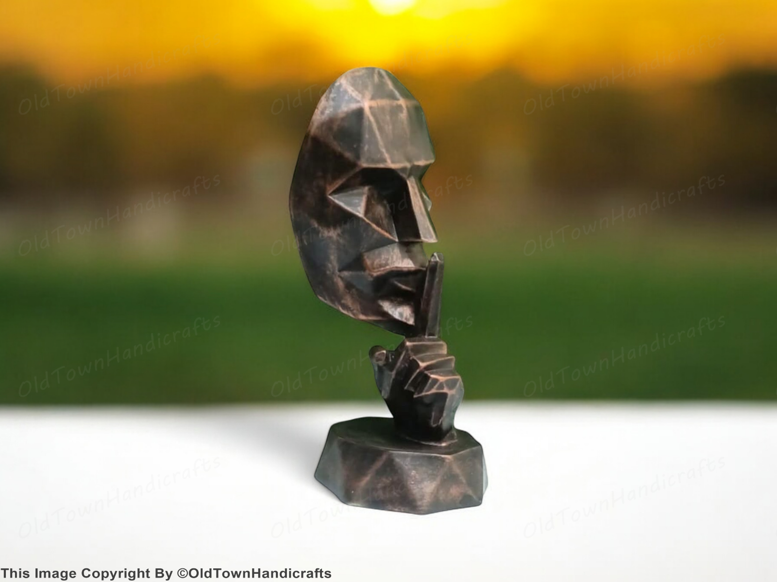 Diamond Cut Face Polyresin Handicraft Antique Human Face Decor 5x10 Inch Gold