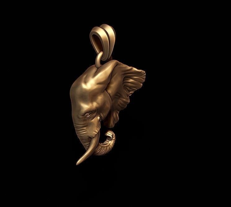 Elephant Head Brass Pendant Necklace Men Women Handmade Animal Charm Gift