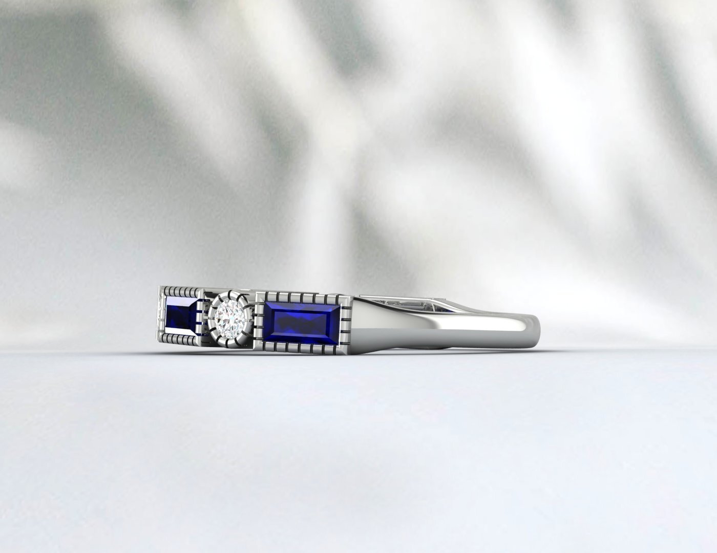 Baguette Sapphire & Cubic Zirconia Half Eternity Fine Silver Band Lab Created