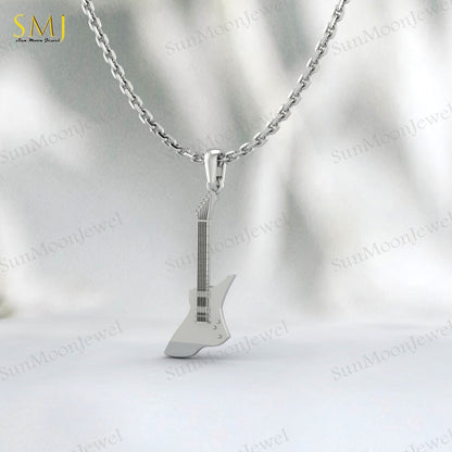 Guitar 925 Sterling Silver Pendant Guitar Lovers Necklace Pendant