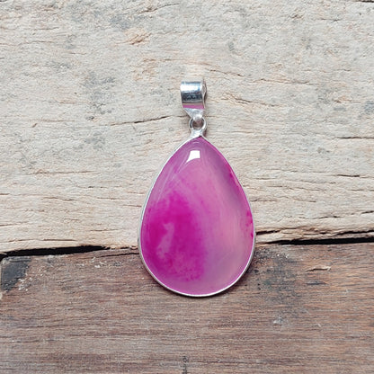 Natural Pink Banded Agate Gemstone Pendant Necklace 925 Sterling Silver Pendant