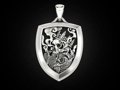 Skull Shield Pendant Men Gothic Silver King Skull With Crown Necklace Charm Gift
