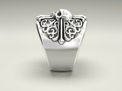 Punk Gothic Skull Cross Biker Ring 925 Silver Pirate Rider Jewelry Gift US5~15