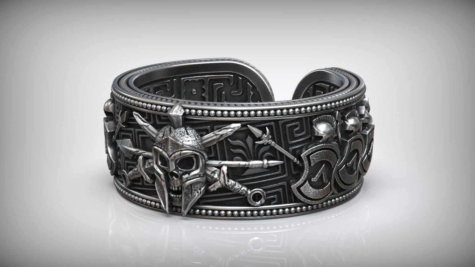 925 Sterling Silver Greek Spartan Helmet Skull Head Adjustable Ring Men US7~15