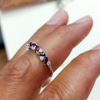Marquise Cut Red Garnet Half Band Engagement Ring 925 Silver Women Ring Us5~15