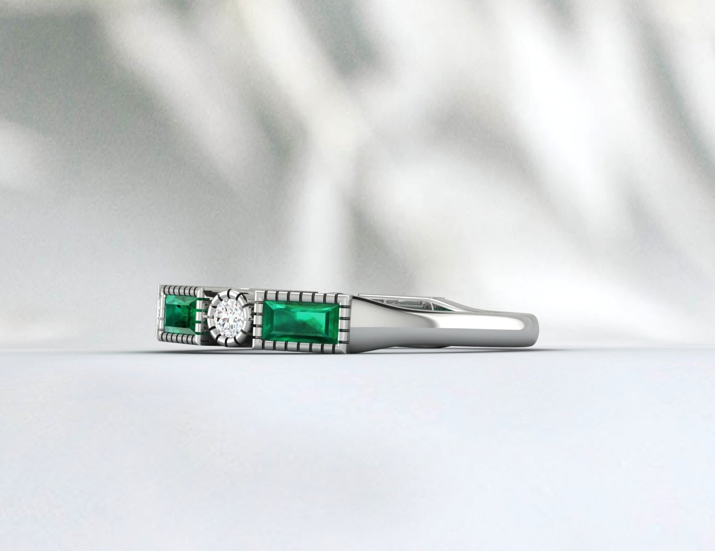 Baguette Cut Emerald & Cubic Zirconia Half Eternity Fine Silver Band Lab Created