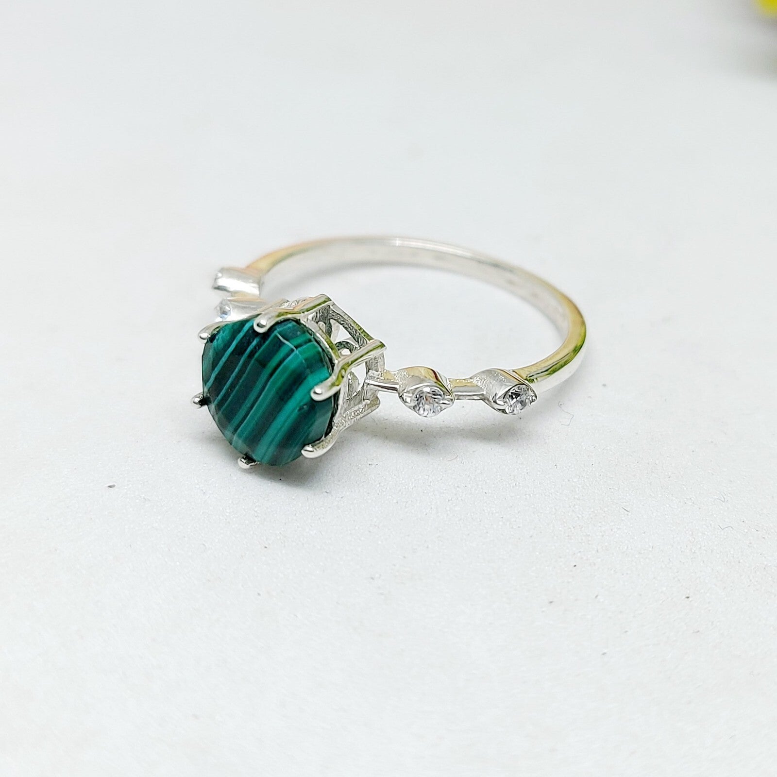 Natural Hexagon Malachite Ring 925 Sterling Silver Engagement Women's Jewelry