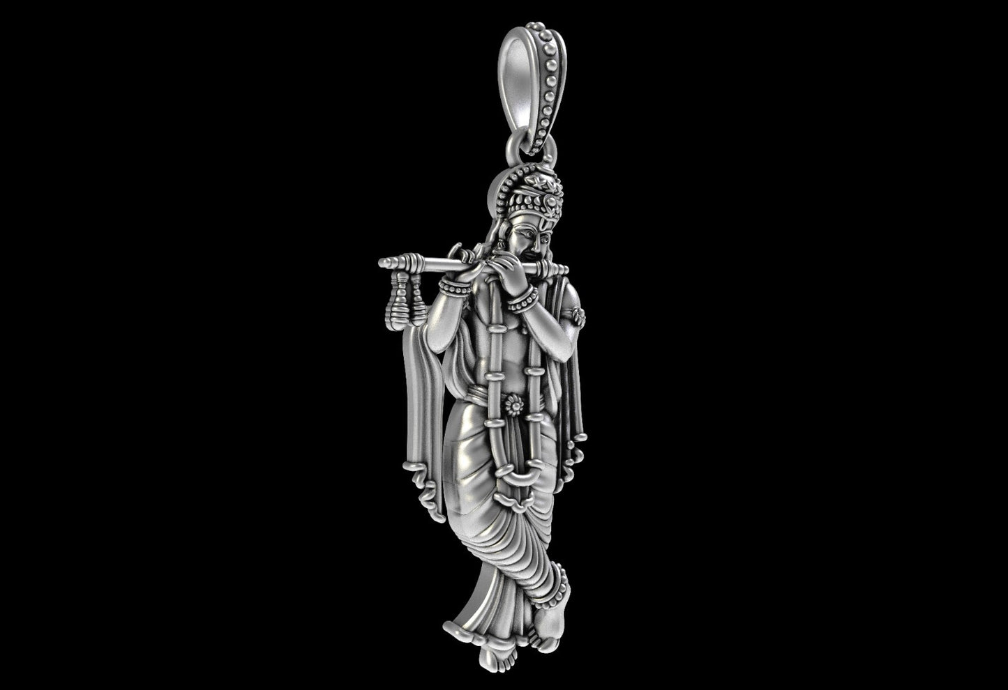 925 Sterling Silver Krishna Pendant Hindu God Flute Charm Vintage Jewelry US5-15