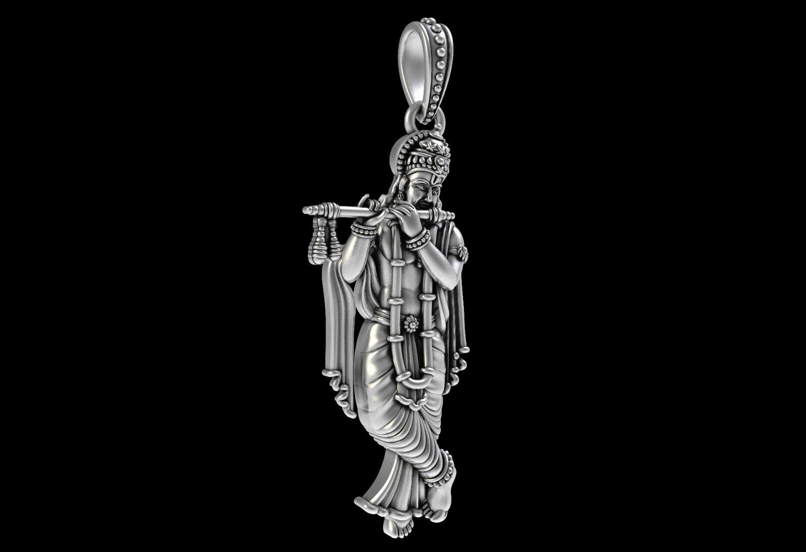 925 Sterling Silver Krishna Pendant Hindu God Flute Charm Vintage Jewelry US5-15