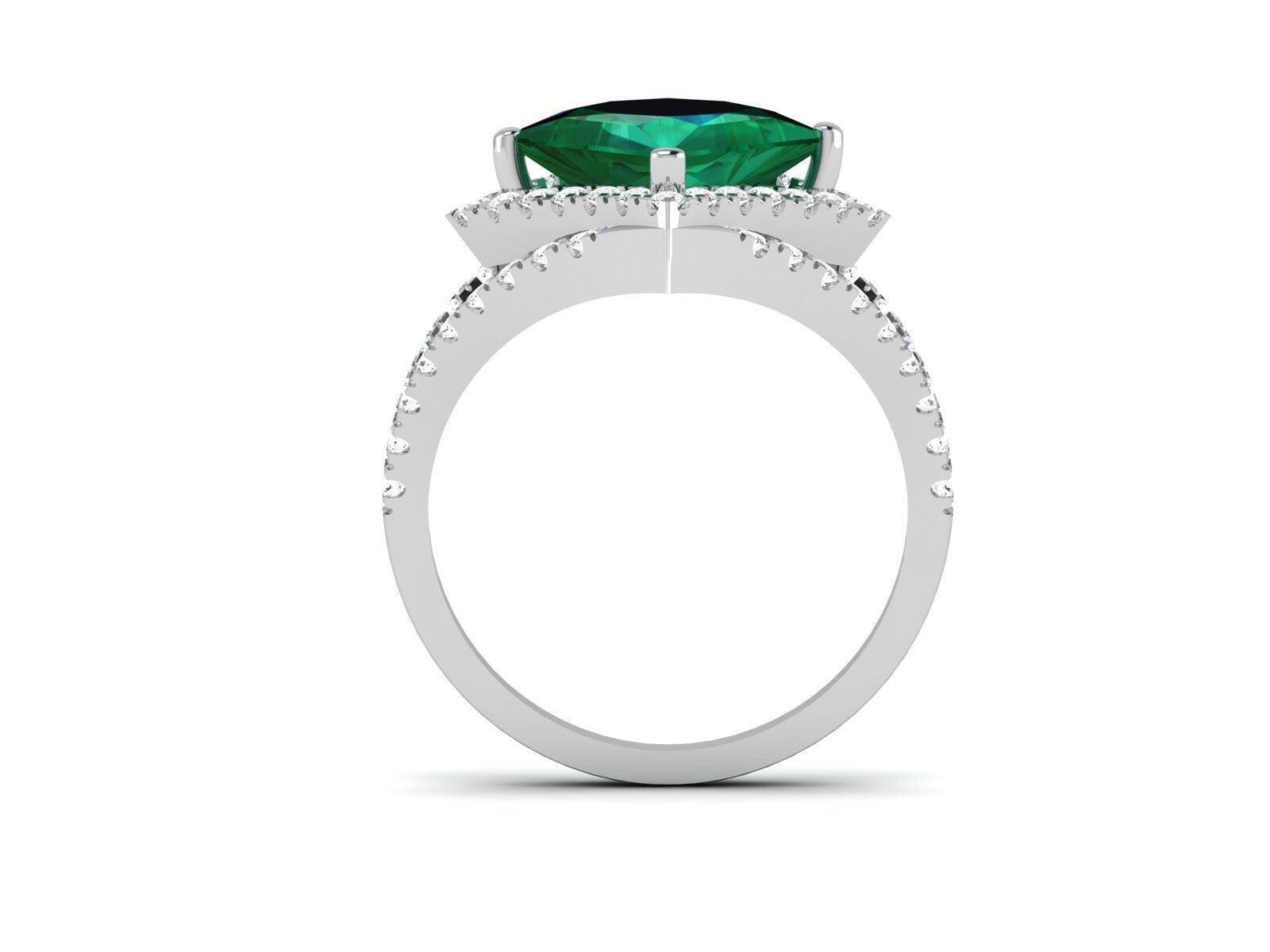 Emerald Cut Natural Emerald Diamond Ring 925 Sterling Silver Wedding Ring US5-15