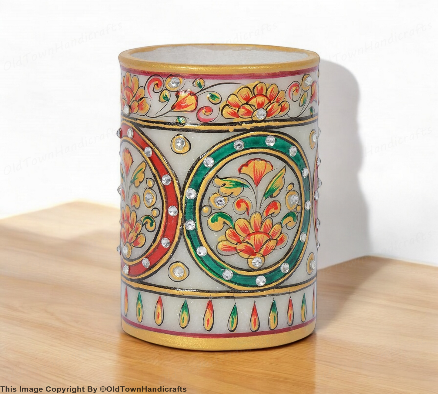 Pen Holder Handmade Marble Meenakari Pen Holder Traditional Antique Table Decor