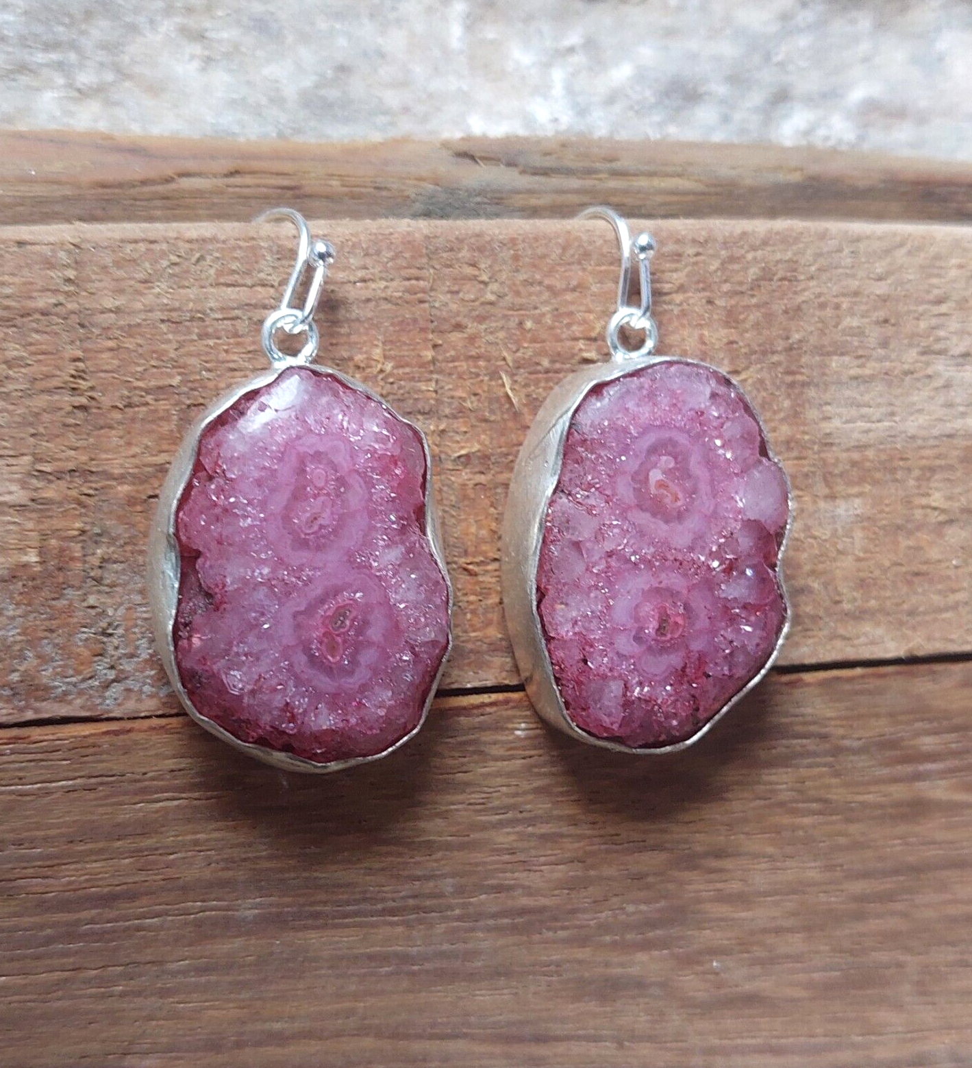 925Sterling Silver Pink Solar Quartz Gemstone Earring Handmade Jewelry For Women