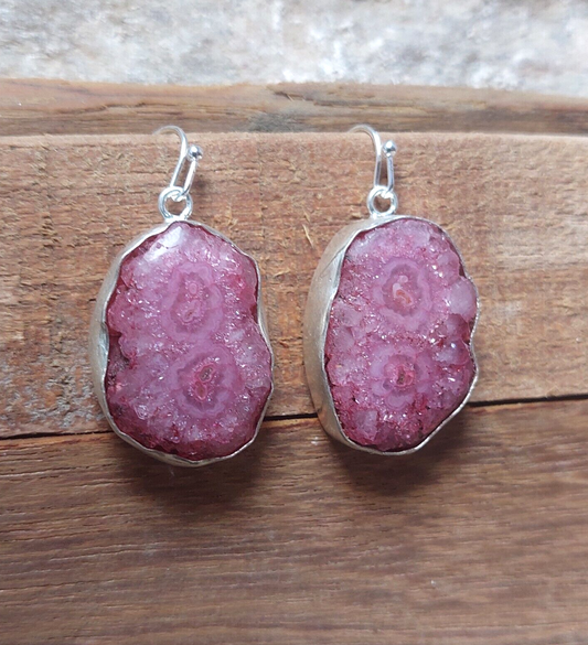 925Sterling Silver Pink Solar Quartz Gemstone Earring Handmade Jewelry For Women