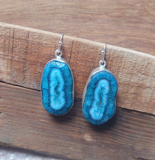 Blue Solar Quartz 925 Sterling Silver Handmade Earrings Solar Gemstone Earrings