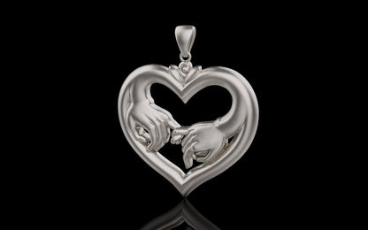Couple Hand Heart Pendant 925 Sterling Silver Heart Necklace Gift For Friend