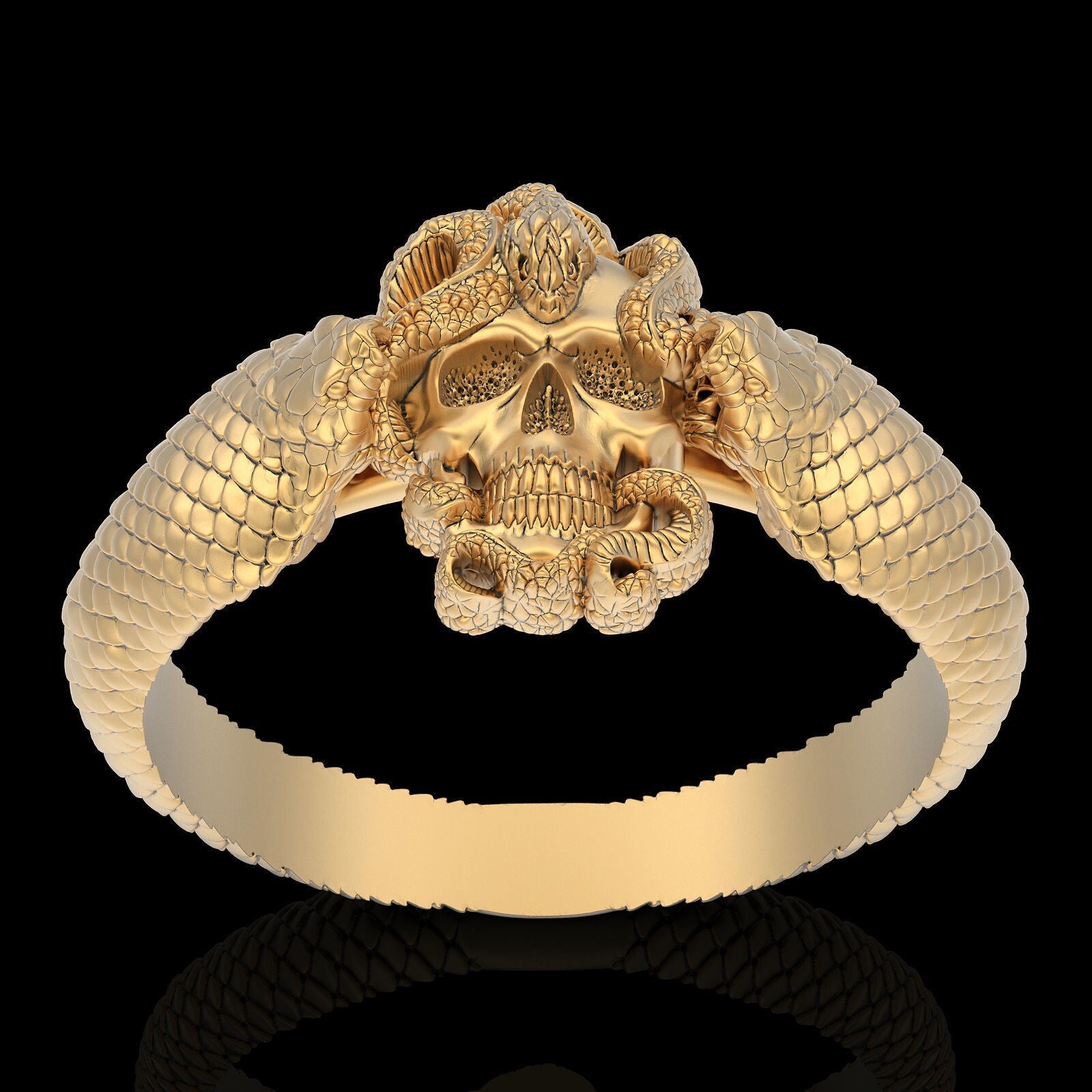 Gothic Double Snake Skull Ring Brass Handmade Punk Biker Men Retro Band US5~15