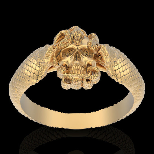 Gothic Double Snake Skull Ring Brass Handmade Punk Biker Men Retro Band US5~15