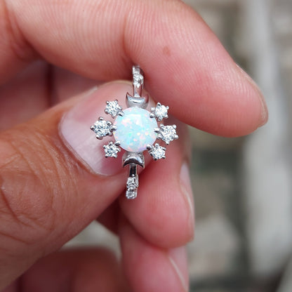 Natural Opal Ring Round Cut CZ Cluster 925 Silver Gift Ring US5~15 Vintage Look